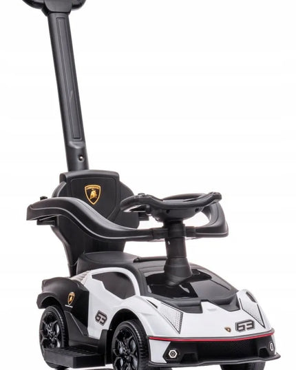 Vaikiškas paspirtukas-automobilis su stūmikliu Lamborghini Essenza SCV12, baltas