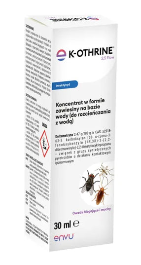K-OTHRINE 2,5 flow 30 ml – veiksminga priemonė nuo musių, uodų ir tarakonų