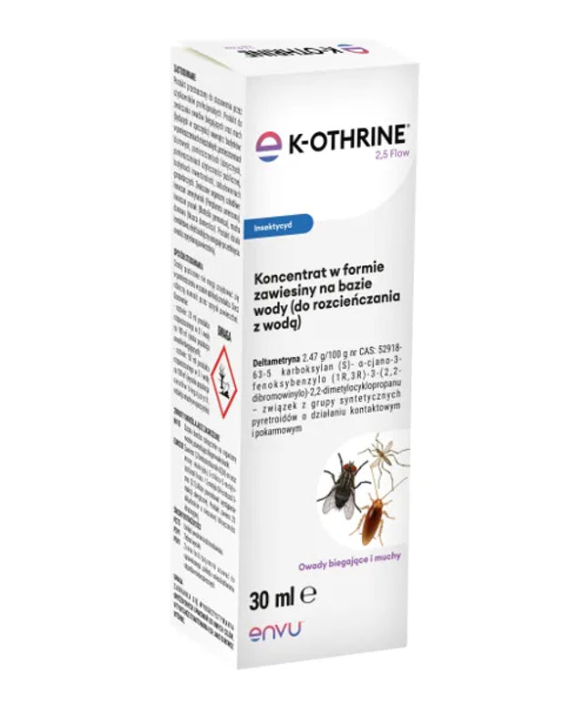 K-OTHRINE 2,5 flow 30 ml – veiksminga priemonė nuo musių, uodų ir tarakonų