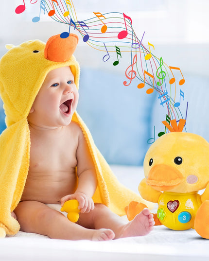 Interaktyvi antis, šviečianti, dainuojanti, pliušinė antis, garsas, šviesa