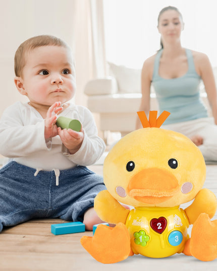 Interaktyvi antis, šviečianti, dainuojanti, pliušinė antis, garsas, šviesa