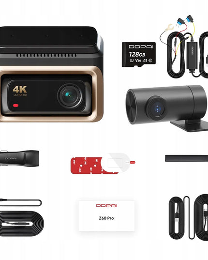 Automobilinis vaizdo registratorius DDPAI Z60 Pro + galinė kamera + laidų komplektas + 128GB