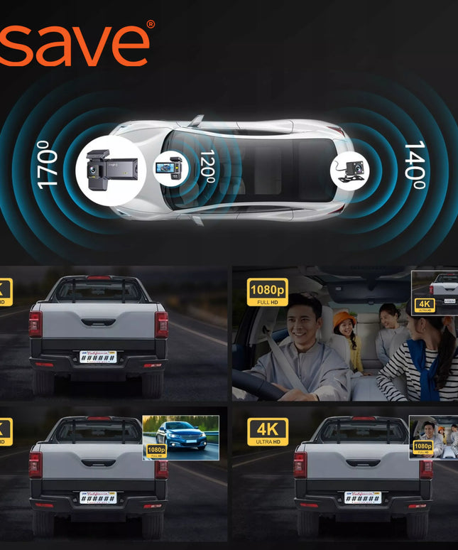 Automobilinė vaizdo kamera 3 kamerų vaizdo registratorius važiavimui 4K PL