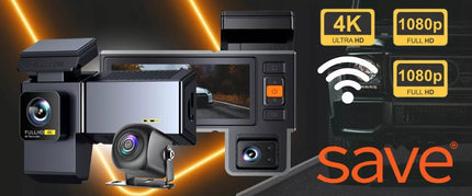 Automobilinė vaizdo kamera 3 kamerų vaizdo registratorius važiavimui 4K PL