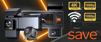 Automobilinė vaizdo kamera 3 kamerų vaizdo registratorius važiavimui 4K PL