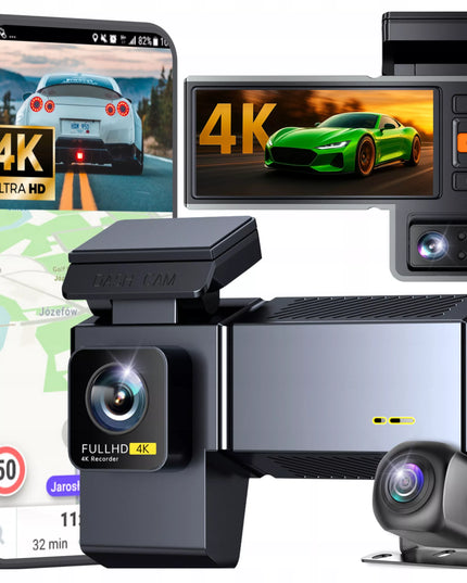 Automobilinė vaizdo kamera 3 kamerų vaizdo registratorius važiavimui 4K PL