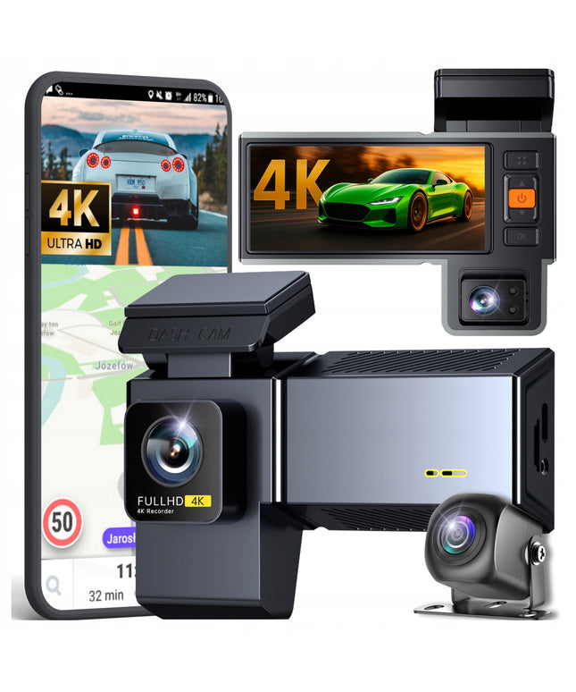 Automobilinė vaizdo kamera 3 kamerų vaizdo registratorius važiavimui 4K PL