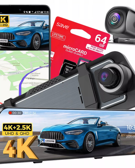 Automobilinis vaizdo registratorius „Save“ A7-PRO 4K, „Sony“ sensorius, veidrodėlio tipo, 64GB