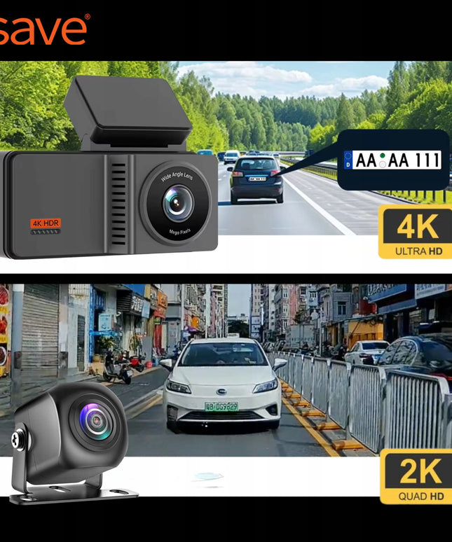 Automobilio vaizdo registratorius su atbulinės eigos kamera 4K priekis 2K galas LT meniu