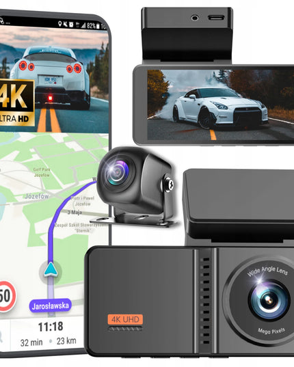 Automobilio vaizdo registratorius su atbulinės eigos kamera 4K priekis 2K galas LT meniu