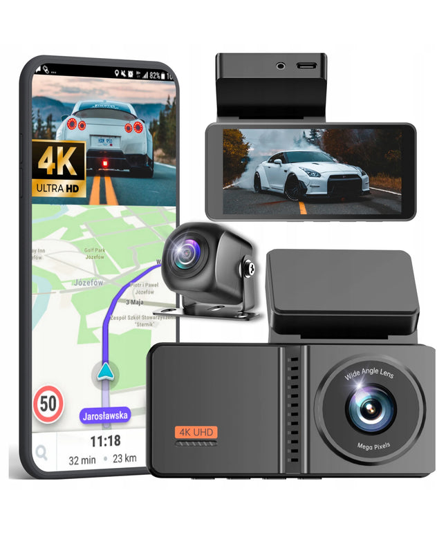 Automobilio vaizdo registratorius su atbulinės eigos kamera 4K priekis 2K galas LT meniu