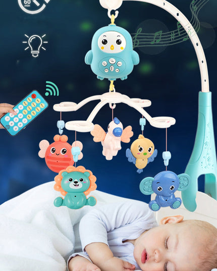 Kūdikio lovelės karuselė su projektoriumi, pulteliu, barškučiais, 100 melodijų ir laikmačiu