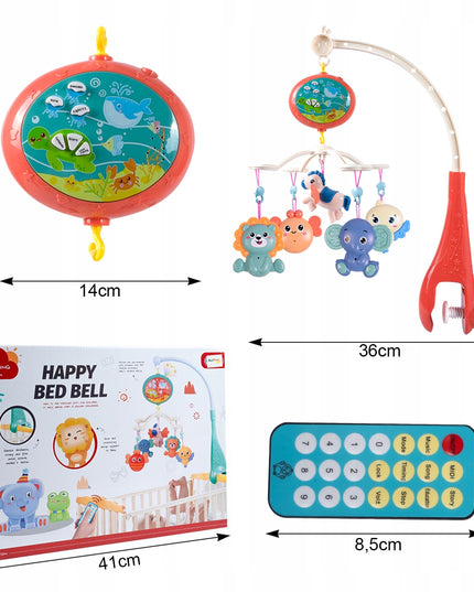 Kūdikio lovelės karuselė su projektoriumi, pulteliu, barškučiais, 100 melodijų ir laikmačiu