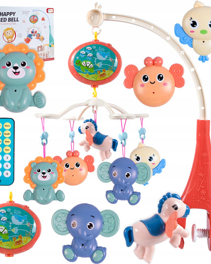 Kūdikio lovelės karuselė su projektoriumi, pulteliu, barškučiais, 100 melodijų ir laikmačiu