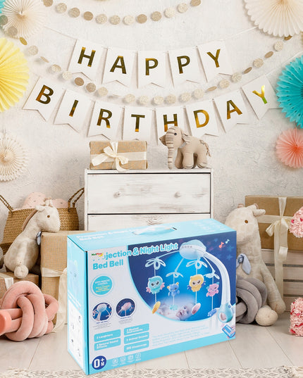 Karuselė lovytei su žvaigždžių projektoriumi, melodijomis ir meškučiais, valdoma pulteliu