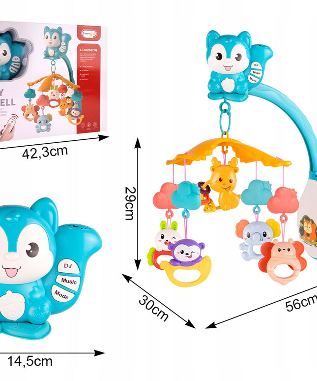 Karuselė lovytei, mobilioji karuselė su pulteliu, barškučiai, kramtyklės, 5 projekcijų projektorius