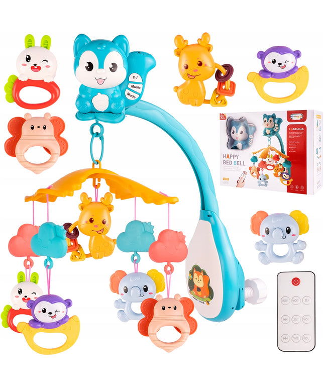 Karuselė lovytei, mobilioji karuselė su pulteliu, barškučiai, kramtyklės, 5 projekcijų projektorius