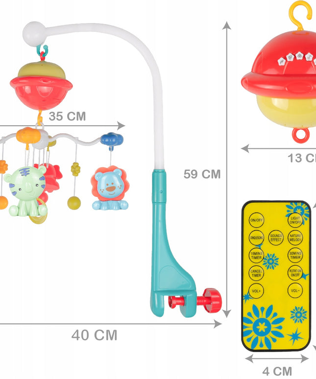 Kūdikio lovytės karuselė su projektoriumi, muzikine dėžute ir pulteliu vaikams