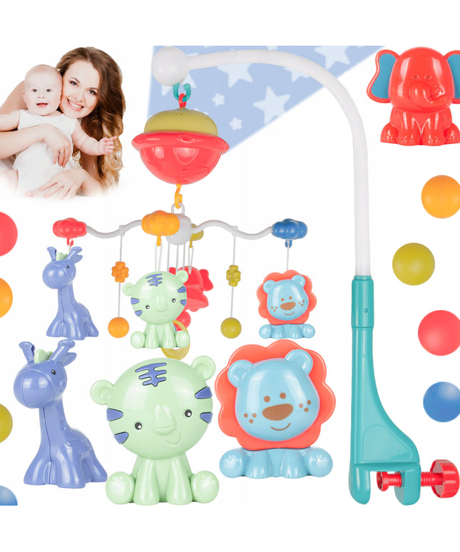 Kūdikio lovytės karuselė su projektoriumi, muzikine dėžute ir pulteliu vaikams