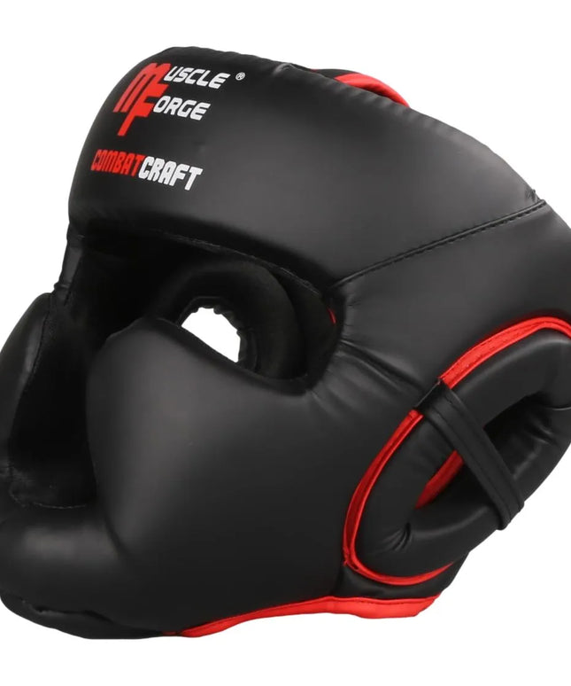 MuscleForge CombatCraft bokso šalmas sparingams ir treniruotėms MMA, boksui, Muay Thai, juodas, L dydis