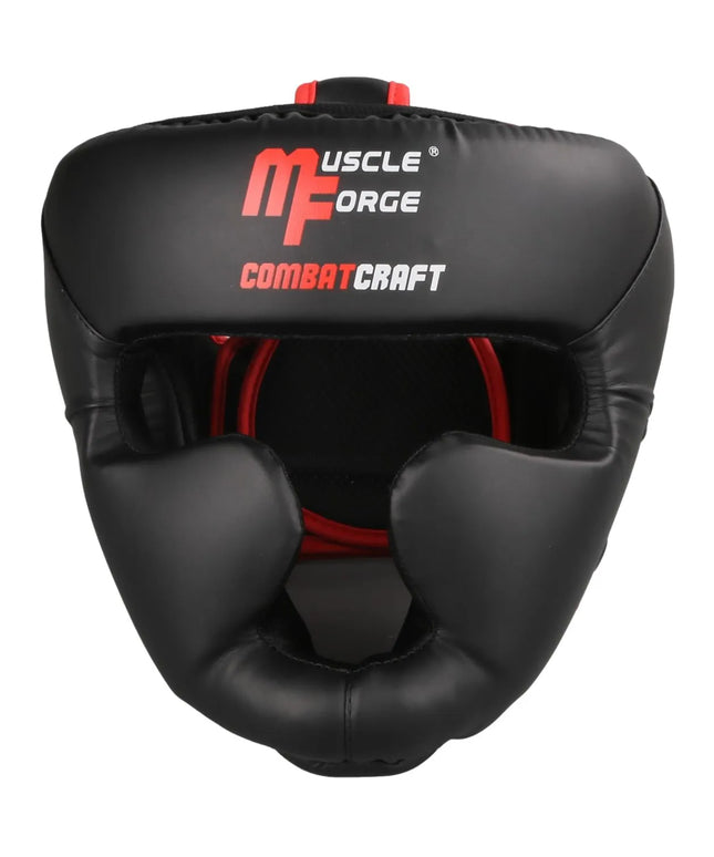 MuscleForge CombatCraft bokso šalmas sparingams ir treniruotėms MMA, boksui, Muay Thai, juodas, L dydis