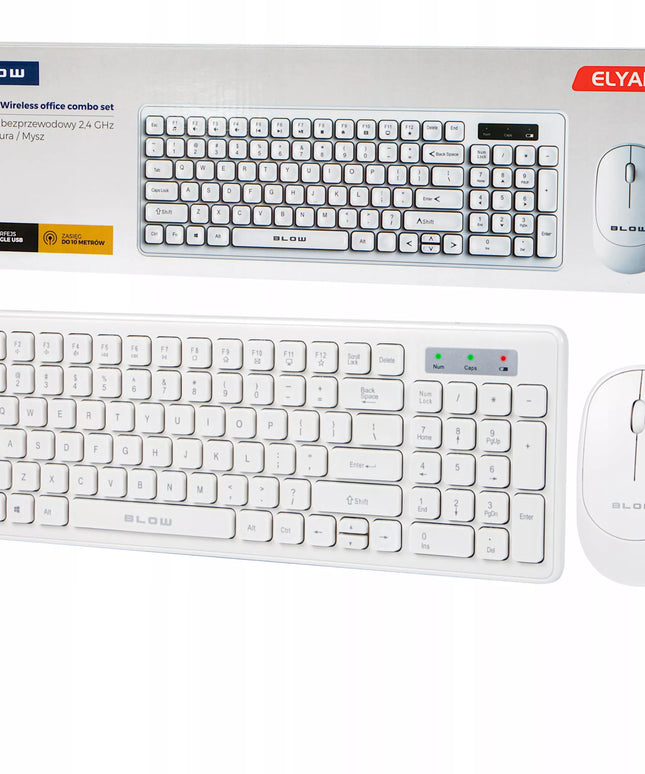 Belaidė klaviatūra ir pelė BLOW universalus USB tylus rinkinys SLIM baltas