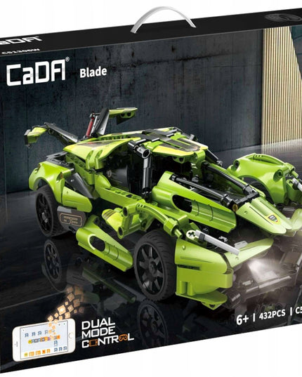 CADA statybiniai blokeliai, automobilis su nuotoliniu valdymu, BALDE, 432 elementai, RC dviejų režimų + LED