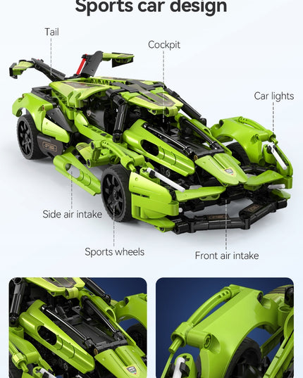 CADA statybiniai blokeliai, automobilis su nuotoliniu valdymu, BALDE, 432 elementai, RC dviejų režimų + LED