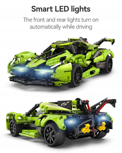 CADA statybiniai blokeliai, automobilis su nuotoliniu valdymu, BALDE, 432 elementai, RC dviejų režimų + LED