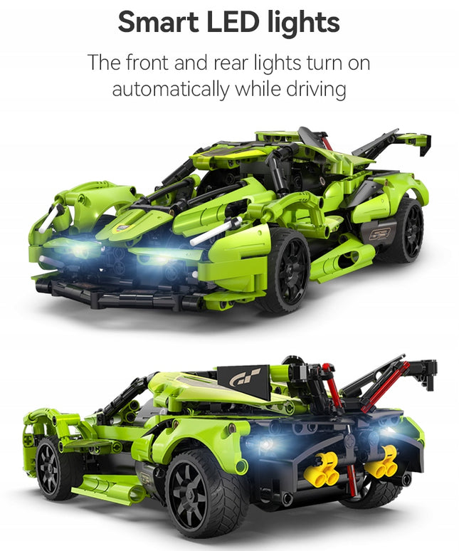 CADA statybiniai blokeliai, automobilis su nuotoliniu valdymu, BALDE, 432 elementai, RC dviejų režimų + LED