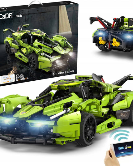 CADA statybiniai blokeliai, automobilis su nuotoliniu valdymu, BALDE, 432 elementai, RC dviejų režimų + LED
