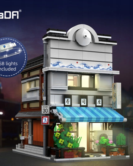 Statybiniai kaladėlės CaDA Sushi parduotuvė, Japonų serija, Didelis, 1665 elementai + LED