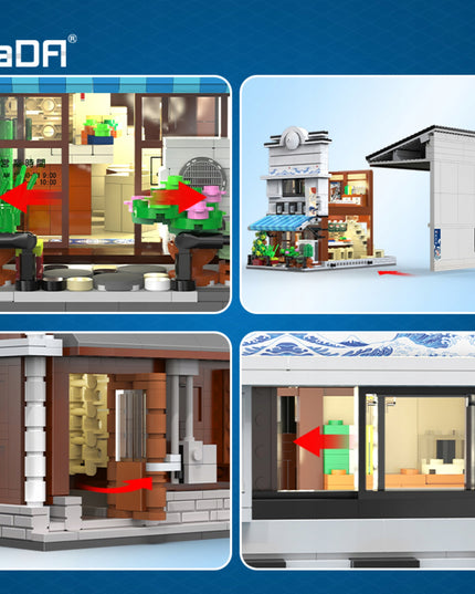 Statybiniai kaladėlės CaDA Sushi parduotuvė, Japonų serija, Didelis, 1665 elementai + LED