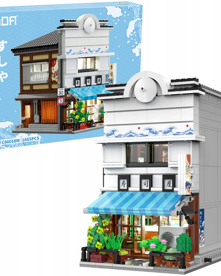 Statybiniai kaladėlės CaDA Sushi parduotuvė, Japonų serija, Didelis, 1665 elementai + LED