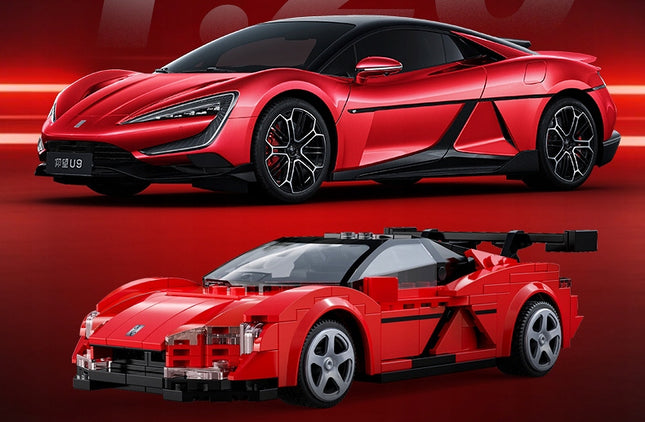 Statybiniai blokeliai CaDA Lenktyninis automobilis YANGWANG U9 Nuotoliniu būdu valdomas automobilis 299 dalys