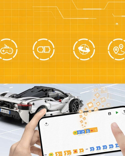 CADA konstruktorius NUOTOLINIU BŪDU VALDOMAS SPORTINIS AUTOMOBILIS SUPER STORM 30CM 402 dalys DUAL