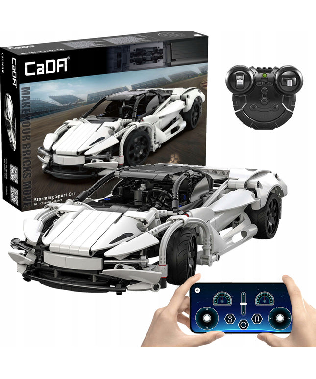 CADA konstruktorius NUOTOLINIU BŪDU VALDOMAS SPORTINIS AUTOMOBILIS SUPER STORM 30CM 402 dalys DUAL