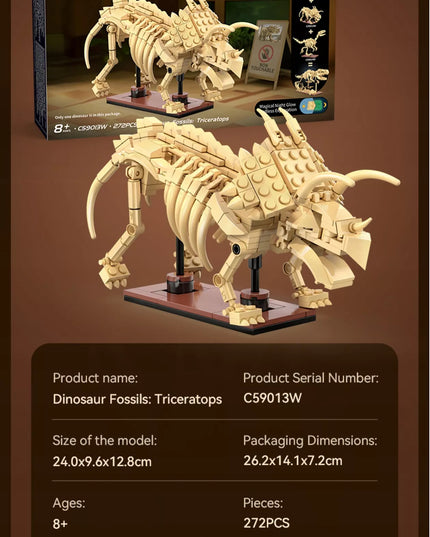 CaDA konstravimo rinkinys Dinozauras Triceratopsas dinozaurų fosilijos 272 detalės