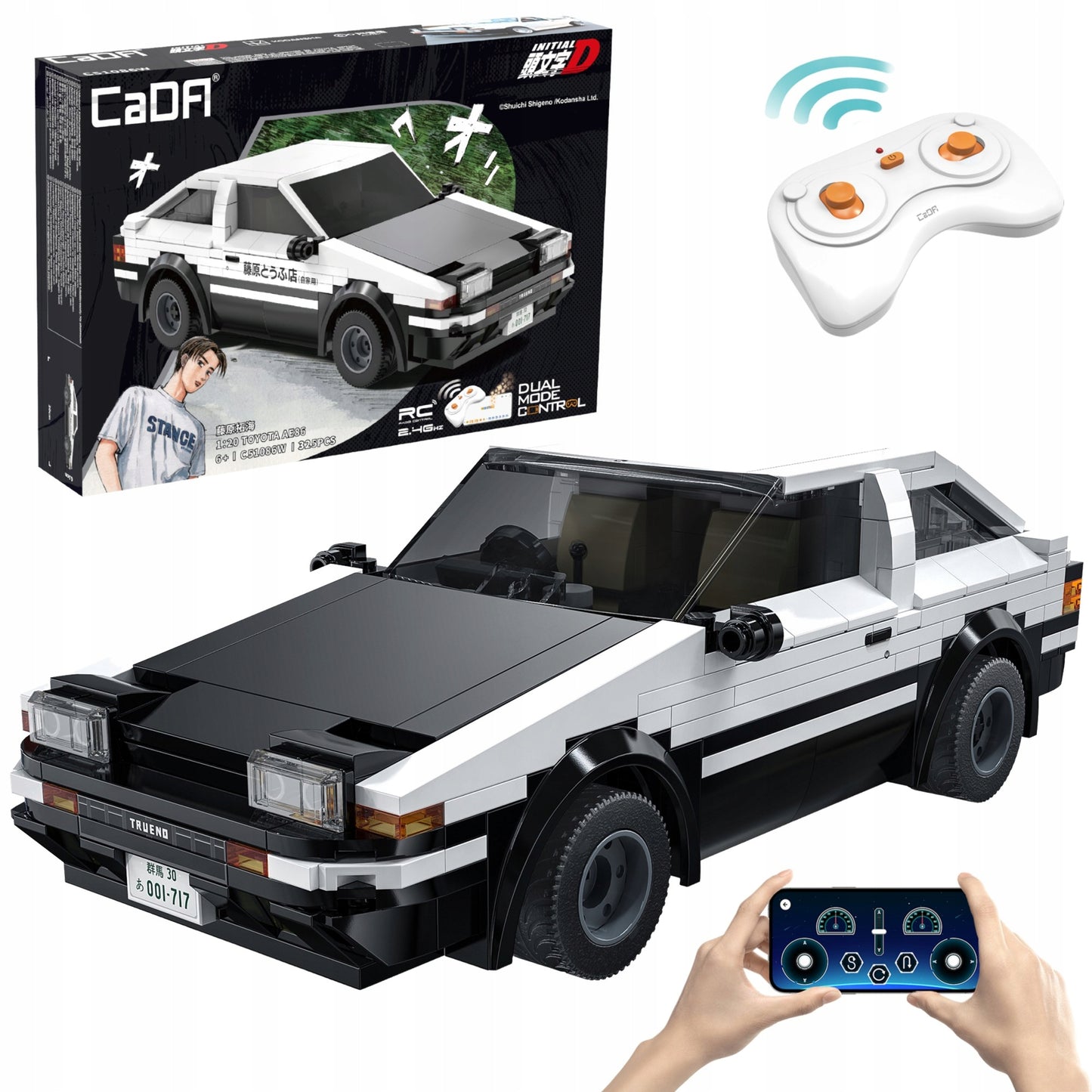 Konstrukciniai blokeliai CADA balti, nuotoliniu būdu valdomi TOYOTA AE86 INITIAL-D RC