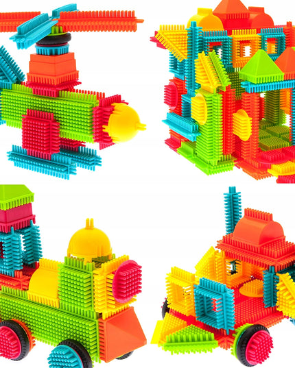 Konstrukciniai blokeliai "Ežiukai" ir "Vafliukai" - kūrybiški, 100 detalių, 5 spalvos, stabilūs, dėžutėje