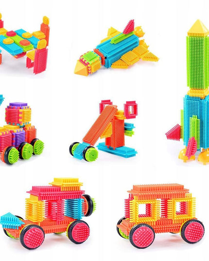 Konstrukciniai blokeliai "Ežiukai" ir "Vafliukai" - kūrybiški, 100 detalių, 5 spalvos, stabilūs, dėžutėje