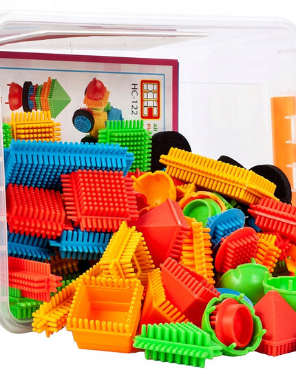Konstrukciniai blokeliai "Ežiukai" ir "Vafliukai" - kūrybiški, 100 detalių, 5 spalvos, stabilūs, dėžutėje