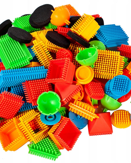 Konstrukciniai blokeliai "Ežiukai" ir "Vafliukai" - kūrybiški, 100 detalių, 5 spalvos, stabilūs, dėžutėje