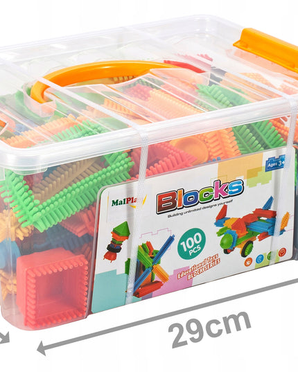 Konstrukciniai blokeliai "Ežiukai" ir "Vafliukai" - kūrybiški, 100 detalių, 5 spalvos, stabilūs, dėžutėje