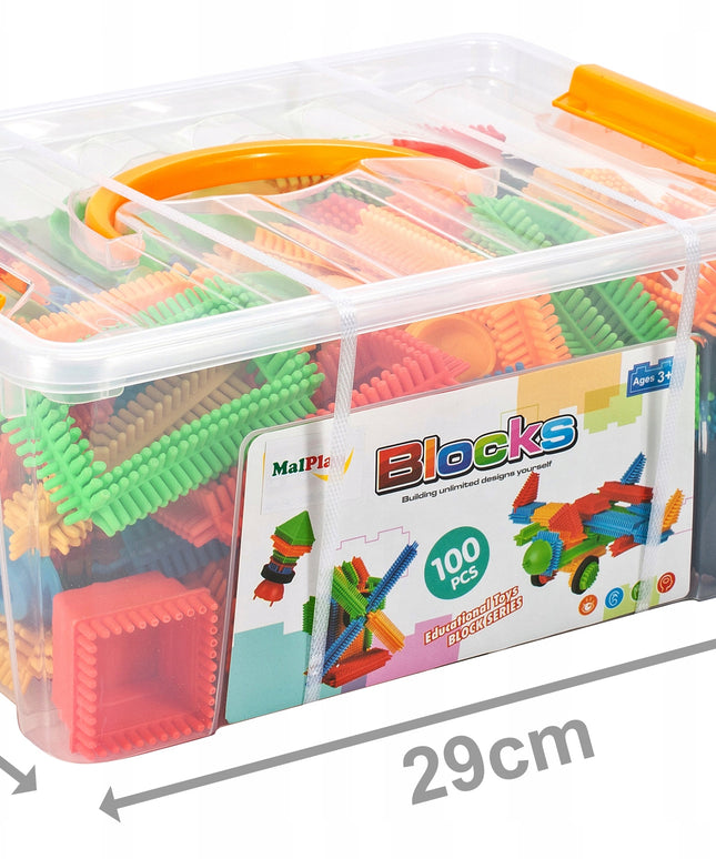 Konstrukciniai blokeliai "Ežiukai" ir "Vafliukai" - kūrybiški, 100 detalių, 5 spalvos, stabilūs, dėžutėje