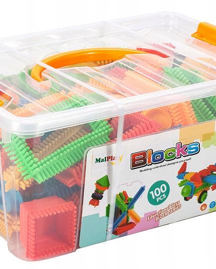 Konstrukciniai blokeliai "Ežiukai" ir "Vafliukai" - kūrybiški, 100 detalių, 5 spalvos, stabilūs, dėžutėje