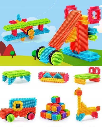 Konstrukciniai blokeliai "Ežiukai" ir "Vafliukai" - kūrybiški, 100 detalių, 5 spalvos, stabilūs, dėžutėje