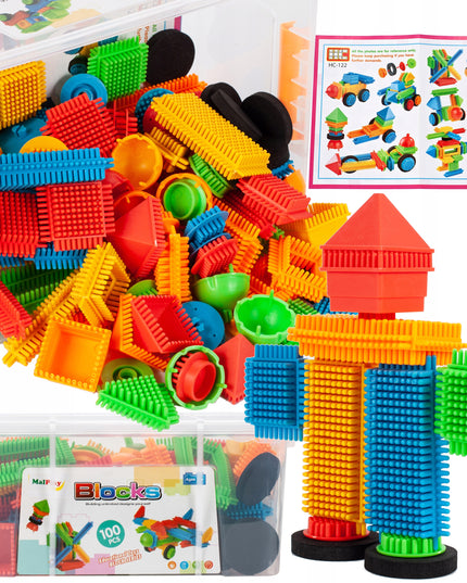 Konstrukciniai blokeliai "Ežiukai" ir "Vafliukai" - kūrybiški, 100 detalių, 5 spalvos, stabilūs, dėžutėje