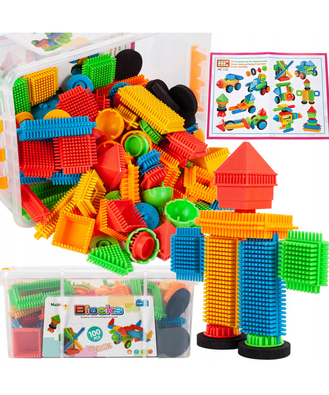 Konstrukciniai blokeliai "Ežiukai" ir "Vafliukai" - kūrybiški, 100 detalių, 5 spalvos, stabilūs, dėžutėje