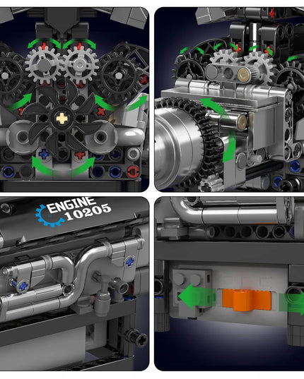 „Mould King 10205“ „Rolls-Royce V12“ variklio konstruktorius, 733 detalės